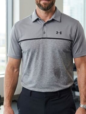Under Armour Men’s Gray Heather Blocked Polo Size M